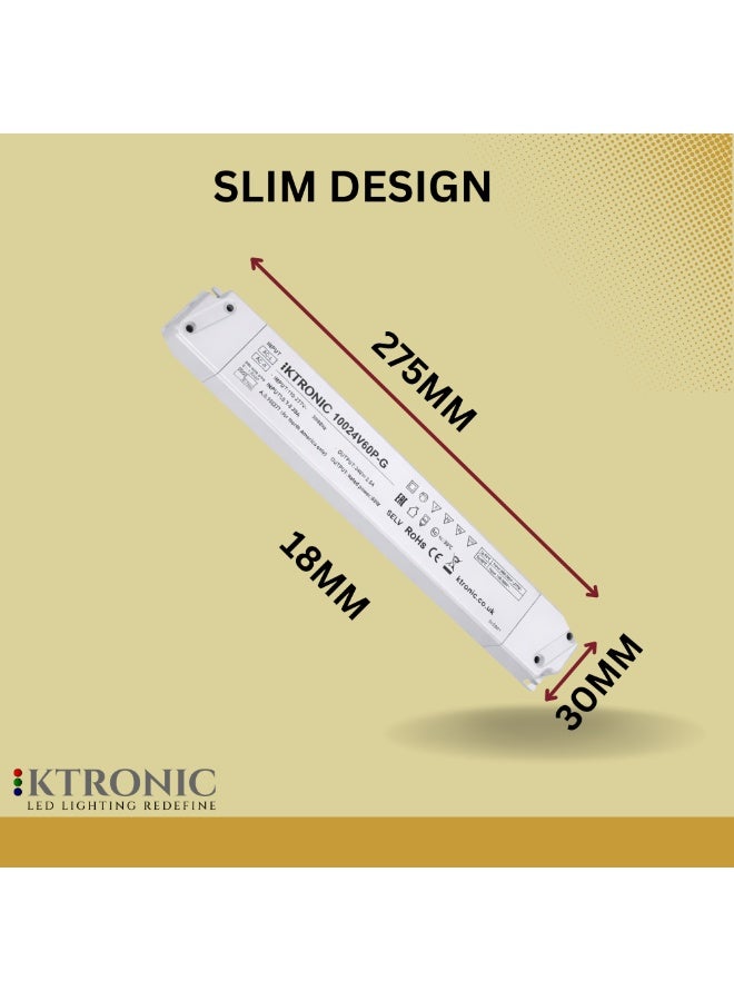 KTRONIC 60W 24V LED Driver – Ultra Slim LED Driver, 110-277VAC to 24V DC 2.5A. - Image 5